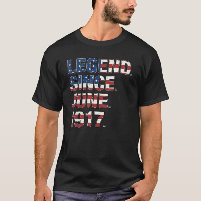 105th Birthday Legend Since June 1917 Usa Flag 105 T-Shirt (Front)