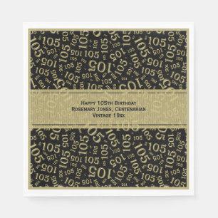 105th Birthday Modern Number Pattern Back/Gold Napkin