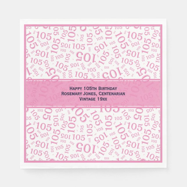 105th Birthday Modern Number Pattern Pink/White Napkin (Front)