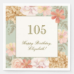 105th Birthday Napkin Autumn Colour Floral Sage