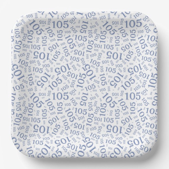 105th Birthday Party Blue/White Random Pattern Paper Plate (Front)