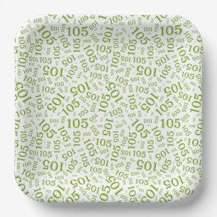 105th Birthday Party Green/White Random Pattern Paper Plate