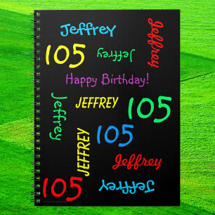 105th Birthday Party Guest Book, Repeat Name Black Notebook