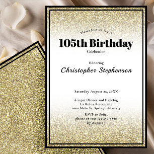 105th Birthday Party Invitation in Black and Gold