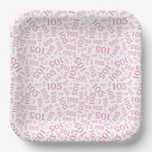 105th Birthday Party Pink/White Random Pattern Paper Plate