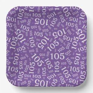 105th Birthday Party Purple/White Random Pattern Paper Plate