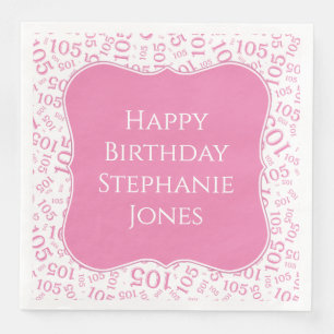 105th Birthday Pink/White Random Pattern 105 Napkin