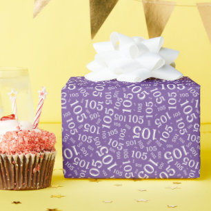105th Birthday Purple/White Random Number Pattern Wrapping Paper