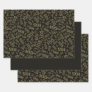 105th Birthday Random Number Pattern Black/Gold Wrapping Paper Sheet