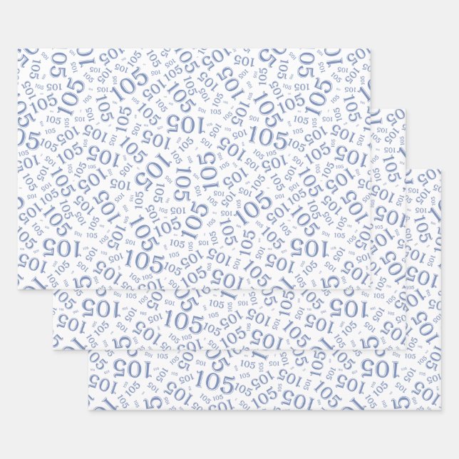 105th Birthday Random Number Pattern Blue/White Wrapping Paper Sheet (Set)