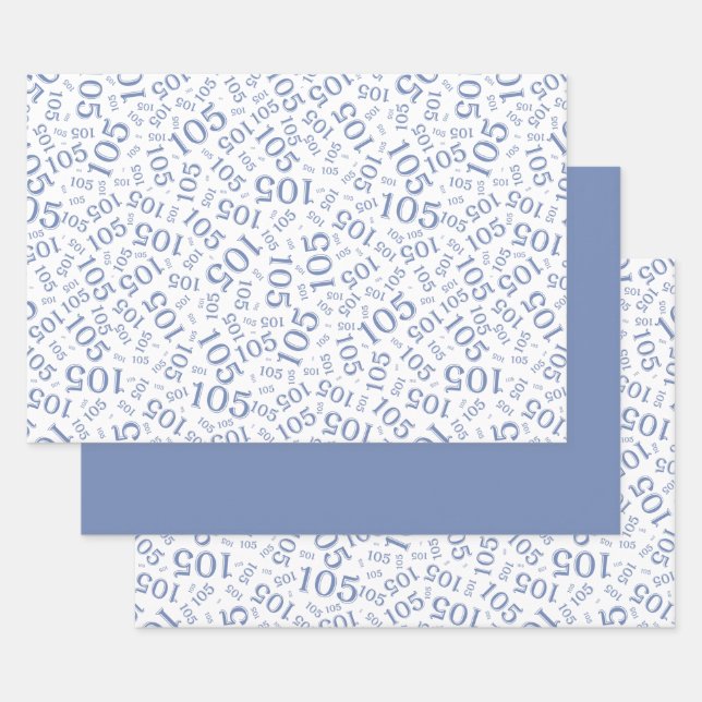 105th Birthday Random Number Pattern Blue/White Wrapping Paper Sheet (Set)