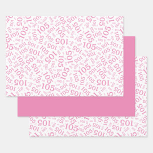 105th Birthday Random Number Pattern Pink Co/White Wrapping Paper Sheet
