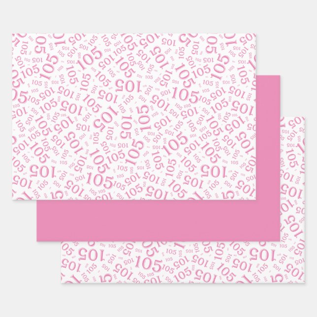 105th Birthday Random Number Pattern Pink Co/White Wrapping Paper Sheet (Set)