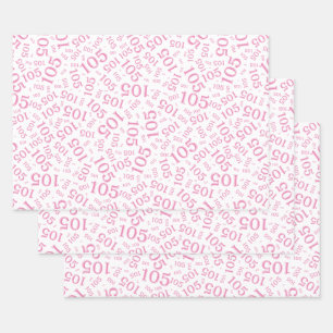 105th Birthday Random Number Pattern Pink/White Wrapping Paper Sheet