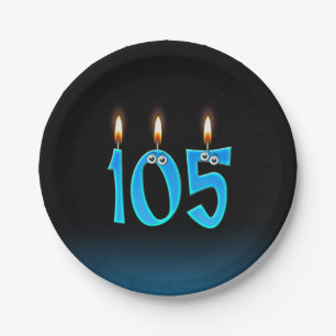 105th Birthday with lit candle numbers Paper Plate