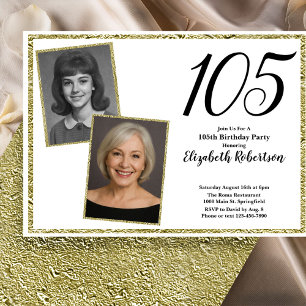 105th Custom Photo White and Gold  Invitation