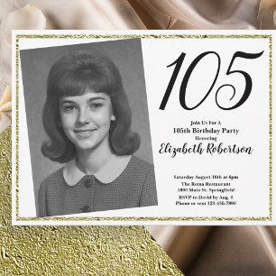 105th Custom Photo White and Gold  Invitation
