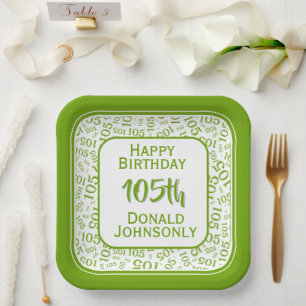 105th Party Random Number Pattern Green/White Paper Plate