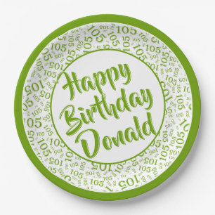 105th Party Random Number Pattern Green/White Paper Plate