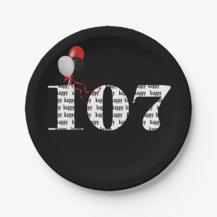 107th birthday party balloons paper plate