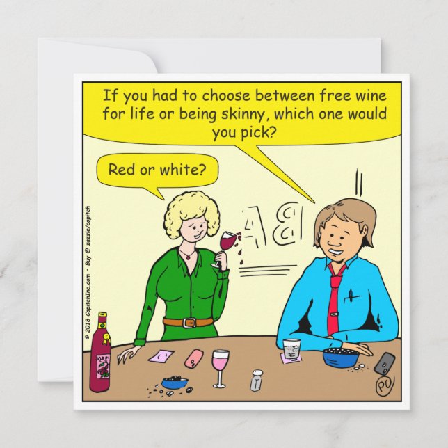 1084 Red Or White Wine Cartoon Card (Front)