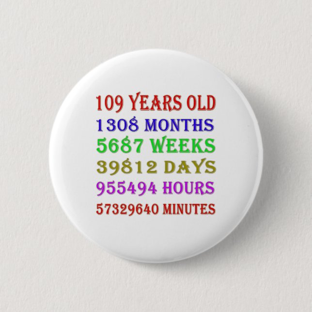 109th  Birthday Milestones 2 Inch Round Button (Front)