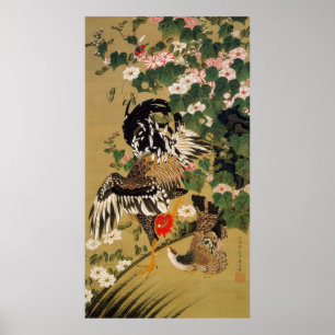 10. 芙蓉双鶏図, 若冲 Chinese Hibiscus & Roo Poster
