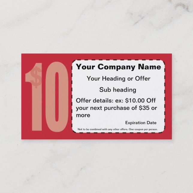 $10,00 Outre du carte de visite de bon (Devant)