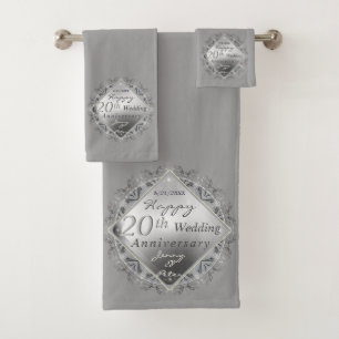 10,11,20,25th,70th Wedding Anniversary Bath Towel Set