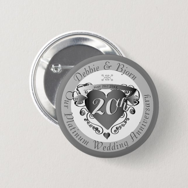 10,11,20th,25,70 Wedding Anniversary Heart Emblem  2 Inch Round Button (Front & Back)