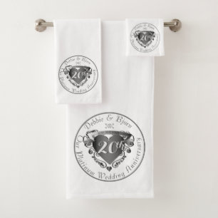 10,11,20th,25th,70th, Wedding Anniversary Heart Bath Towel Set