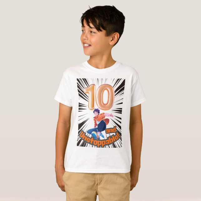 10 and Unstoppable Boys’ Birthday T-Shirt (Front Full)