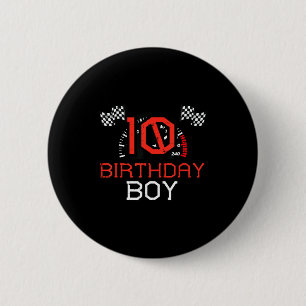 10 Birthday Boy Speedometer Race Flag 10th Bday Bo 2 Inch Round Button
