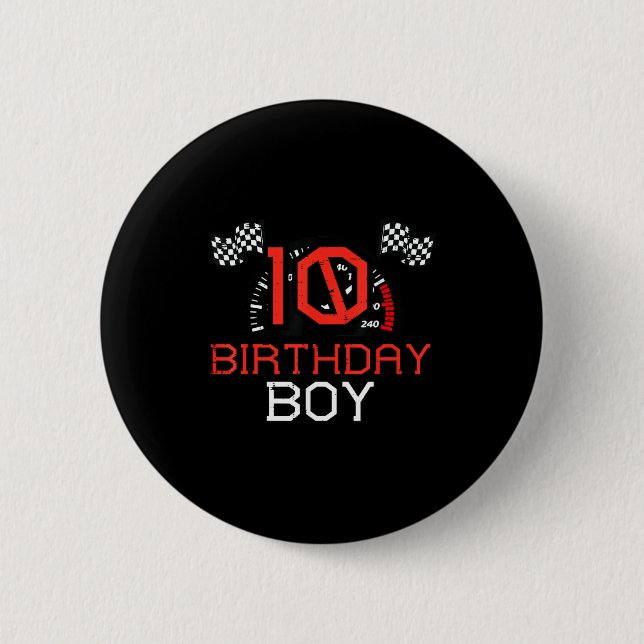 10 Birthday Boy Speedometer Race Flag 10th Bday Bo 2 Inch Round Button (Front)