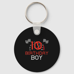 10 Birthday Boy Speedometer Race Flag 10th Bday Bo Keychain