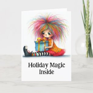 **  10 Colourful Whimsical Christmas Girl Gift AP9 Thank You Card