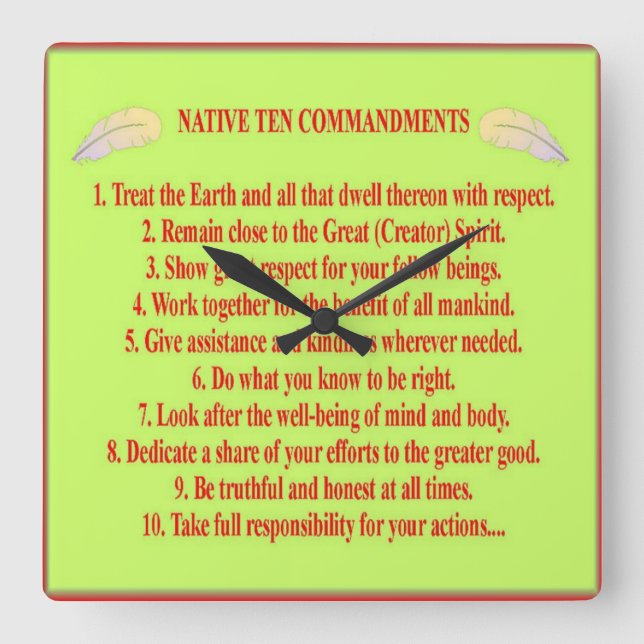 10 Commandements natifs Horloge murale acrylique (Recto)