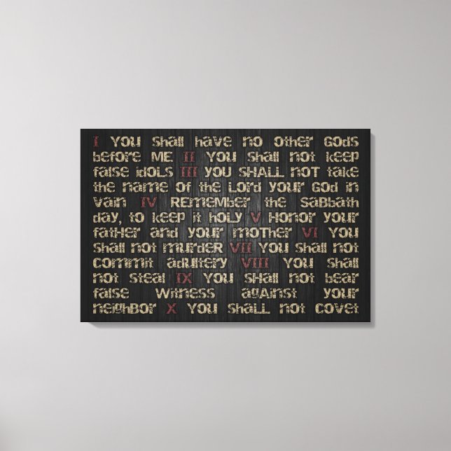 10 Commandments on Dark Wood 30" x 20" Canvas Wrap (Front)