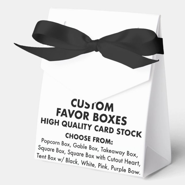 10 Custom Personalized Tent Favour Boxes w/ Ribbon (Front)