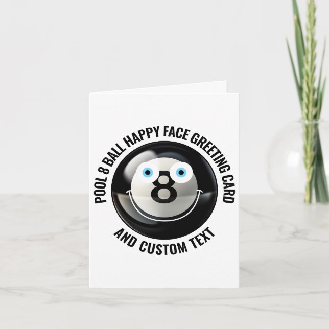 10 Custom Pool Ball BLUE EYES Happy Face Greeting Card (Front)