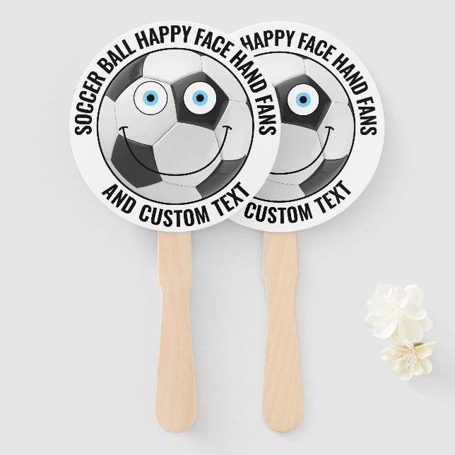 10 Custom Soccer Theme Party BLUE EYES Happy Face Hand Fan (Front and Back)