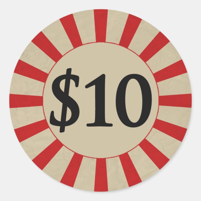 $10 (Dollar) Round Glossy Price Tag (Front)