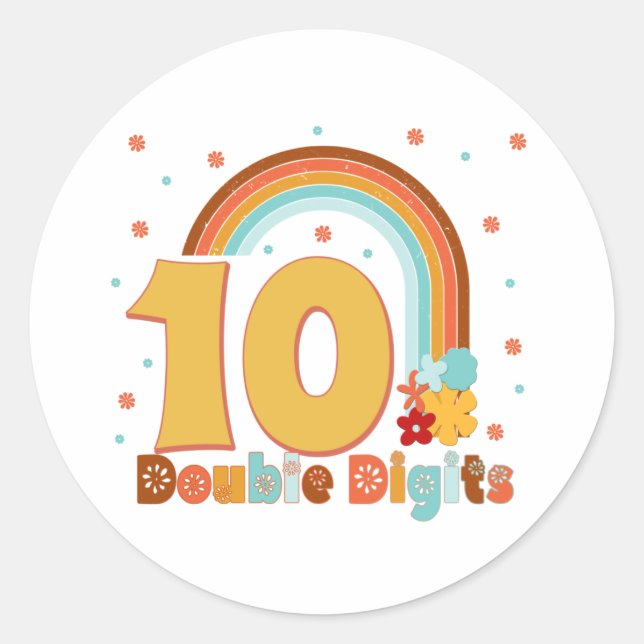 10 Double Digits Birthday Girl Groovy Party  Classic Round Sticker (Front)