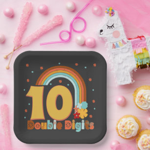 10 Double Digits Birthday Girl Groovy Party  Paper Plate