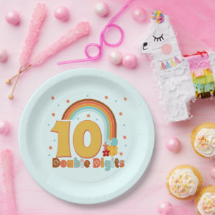 10 Double Digits Birthday Girl Groovy Party  Paper Plate