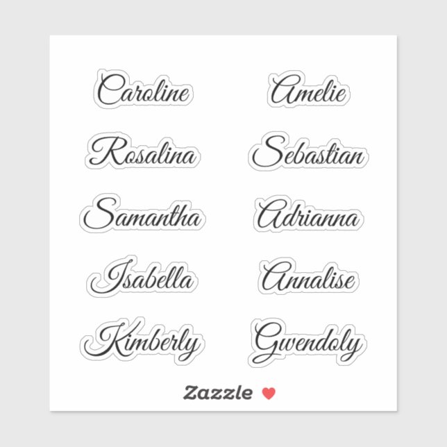 10 Guest first names Calligraphy Elegant script (Sheet)