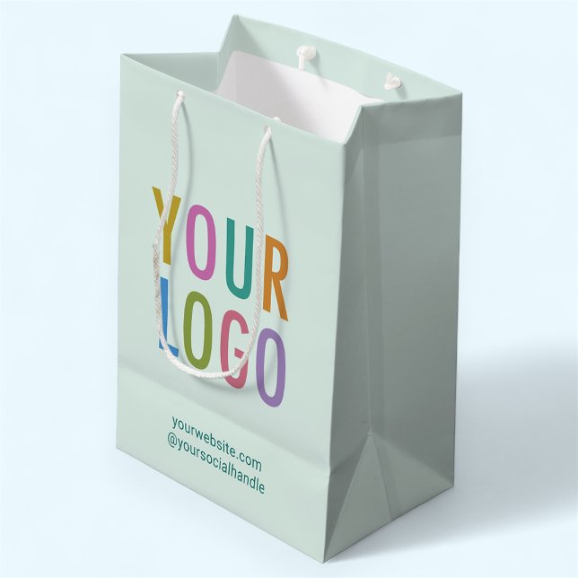 10 inch Business Gift Bag Custom Logo Light Green (MISOOK 7 x 4.5 x 10 inch Mint Green Gift Bag with Logo)