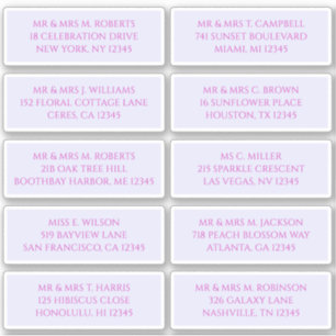 10 Individual Guest Name Address Mystical Lavender