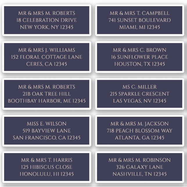 10 Individual Guest Name Address Mystical Navy (Front)