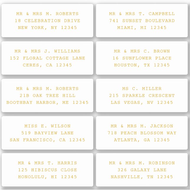 10 Individual Guest Name Address Party Wedding (Front)